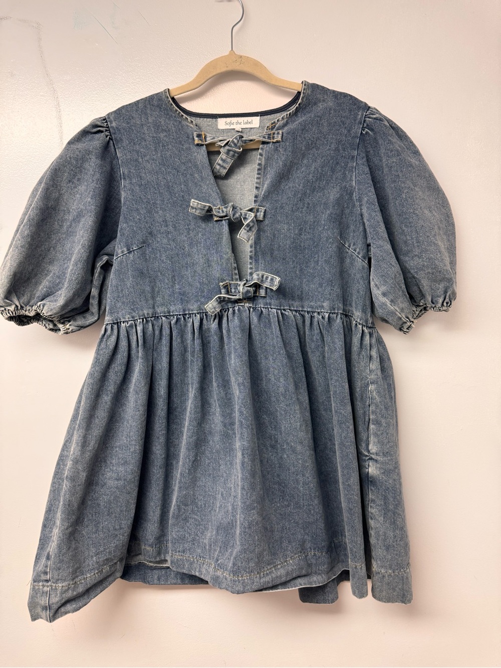 Sofie The Label Blue Dress Puff Sleeve M Coquette denim Western babydoll B2 - Picture 3 of 9